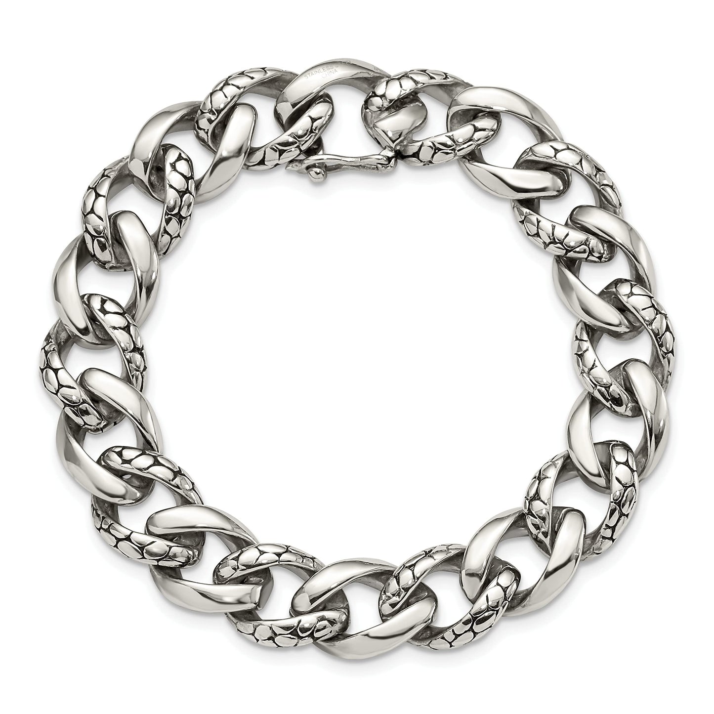 Stainless Steel Antiqued and Polished 8.5in Bracelet 8.5 inches