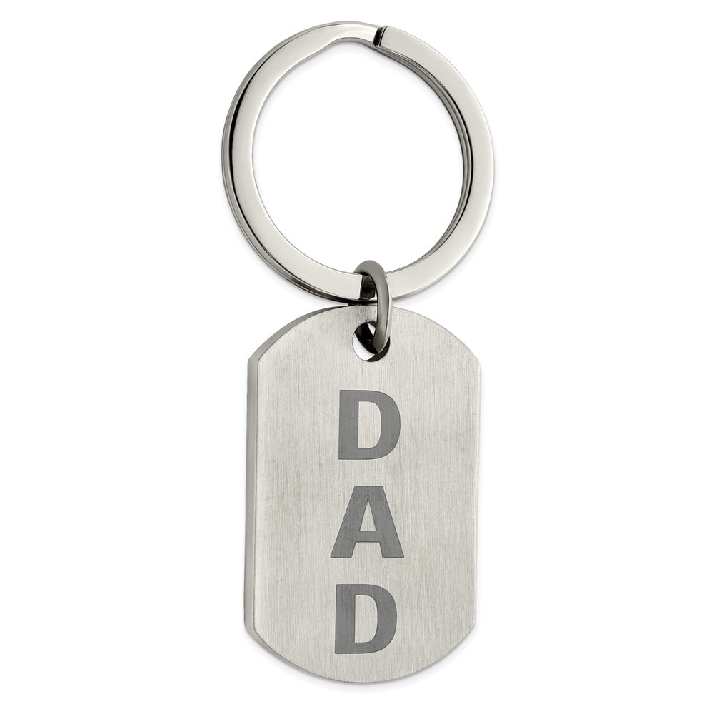 The Black Bow Brushed DAD Dog Tag Key Chain in Stainless Steel