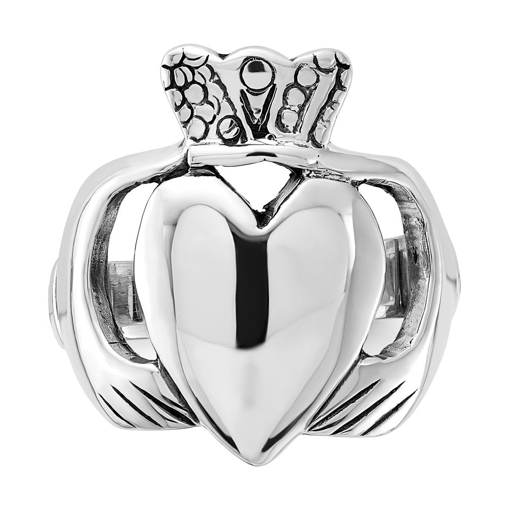 Sterling Silver Polished & Antiqued Claddagh Ring
