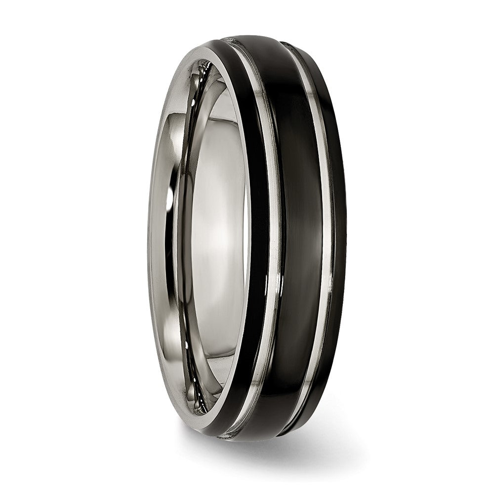 Titanium Polished Black IP-plated 6mm Grooved Band Size - 12.5