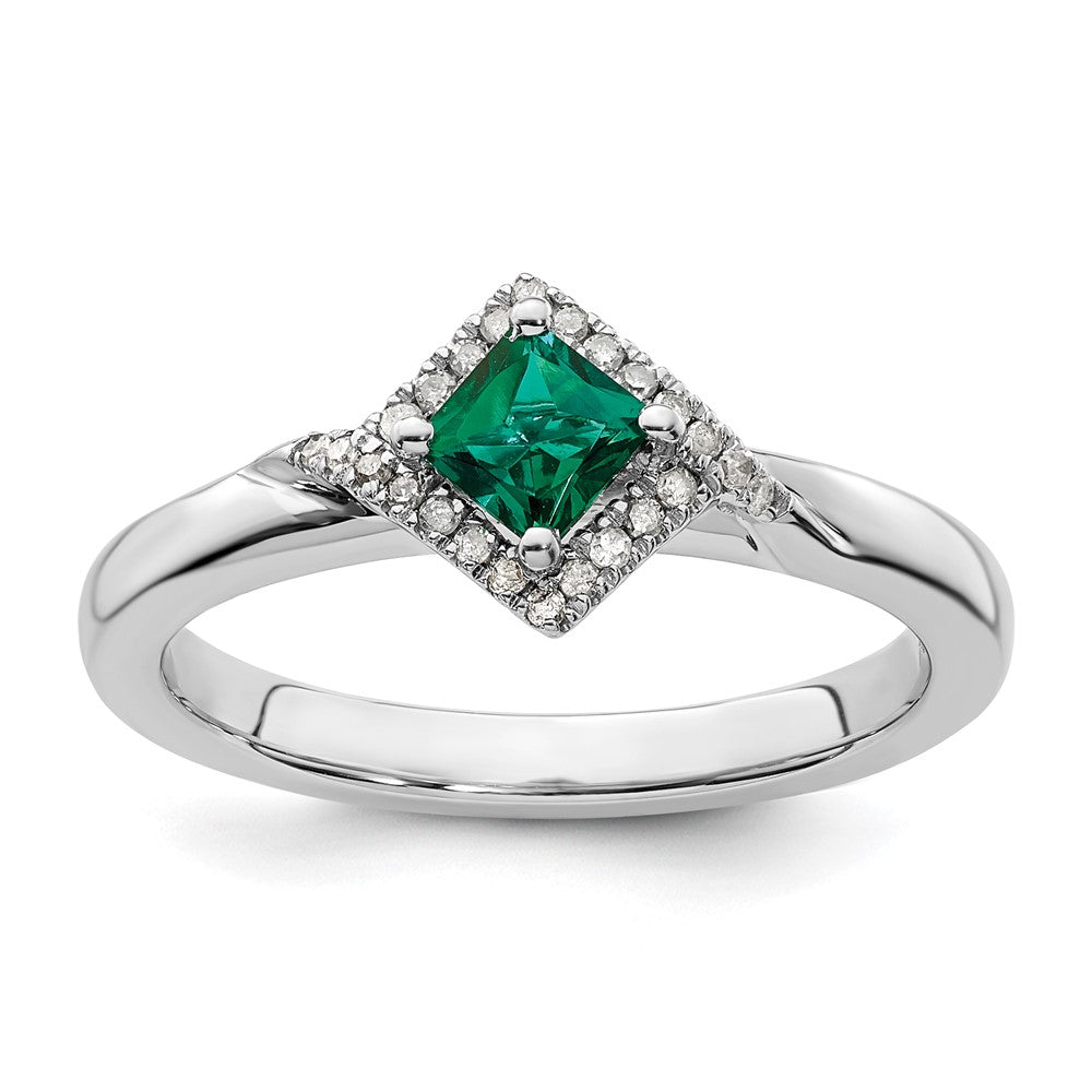 Sterling Silver Stackable Expressions Polished Cr. Emerald & Dia Ring Size -5
