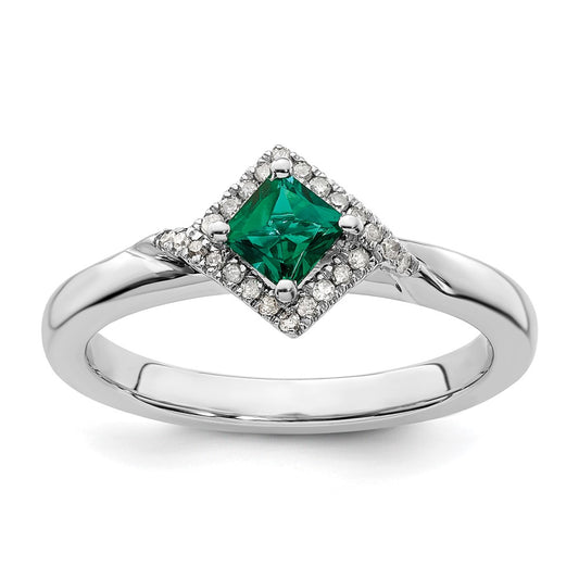 Sterling Silver Stackable Expressions Polished Cr. Emerald & Dia Ring Size -5