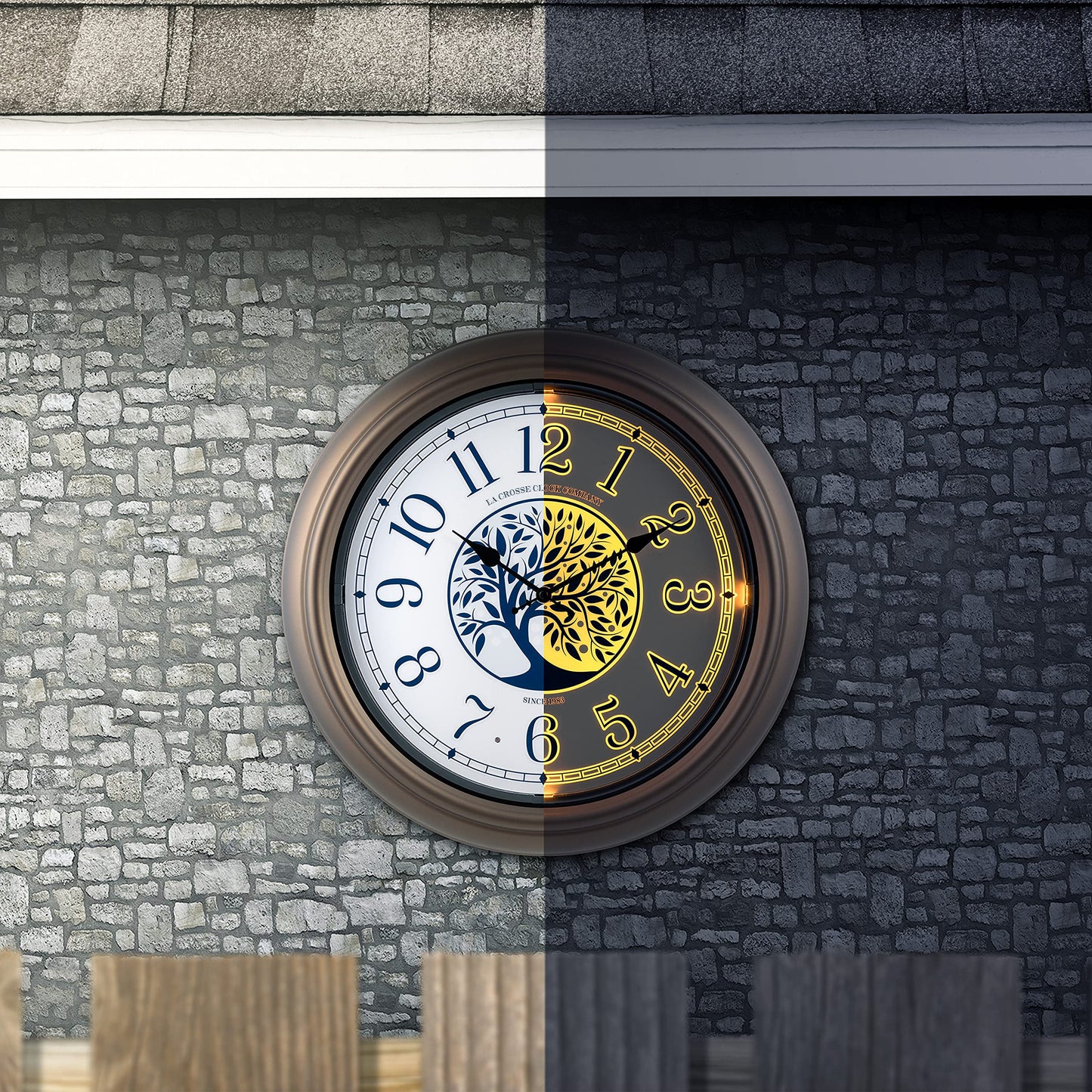 La Crosse Clock 18 inch Indoor/Outdoor Bronze Lux Lighted Dial Quartz Analog Clock, 403-3246BR