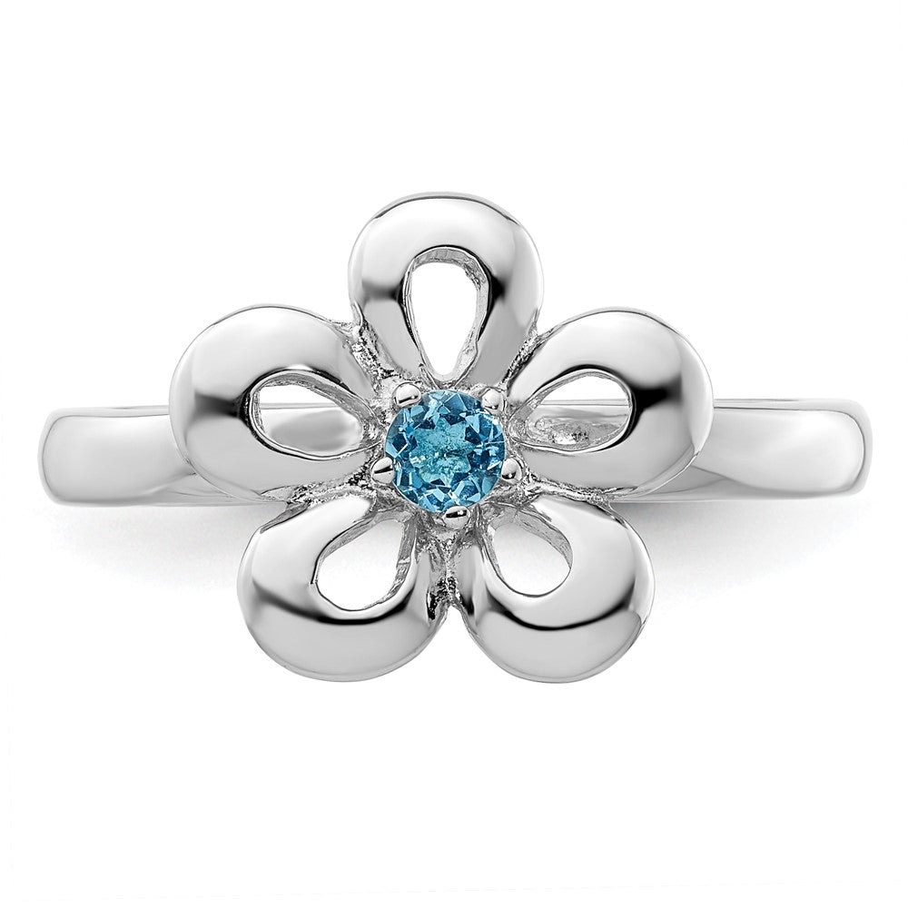 Sterling Silver Stackable Expressions Polished Blue Topaz Flower Ring Size -7