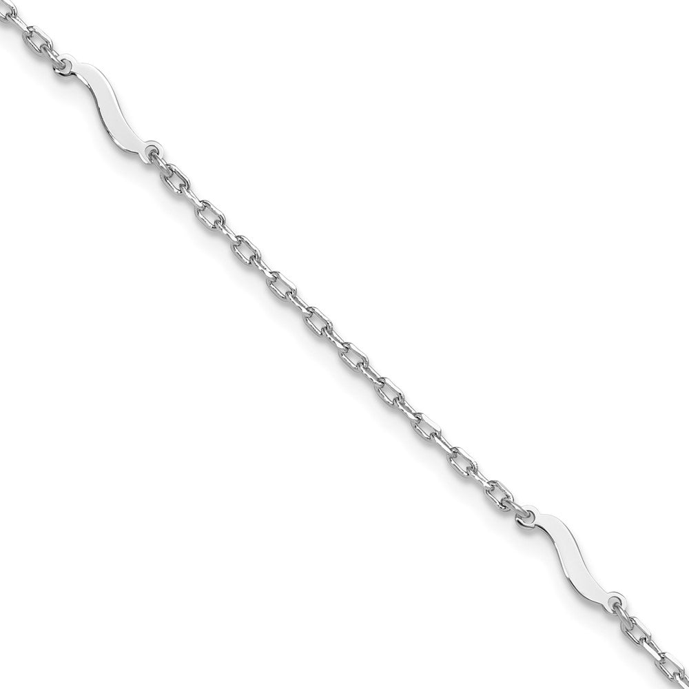 Sterling Silver Rhodium-plated Wave 9 inch Plus 1 inch Extender - Total 10 inch Anklet