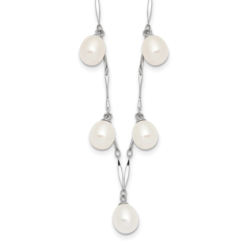 Sterling Silver Rhodium-plated 7-8mm White Teardrop Freshwater Cultured Pearl 7-Station 17.5 inch Necklace 17.5 Inches