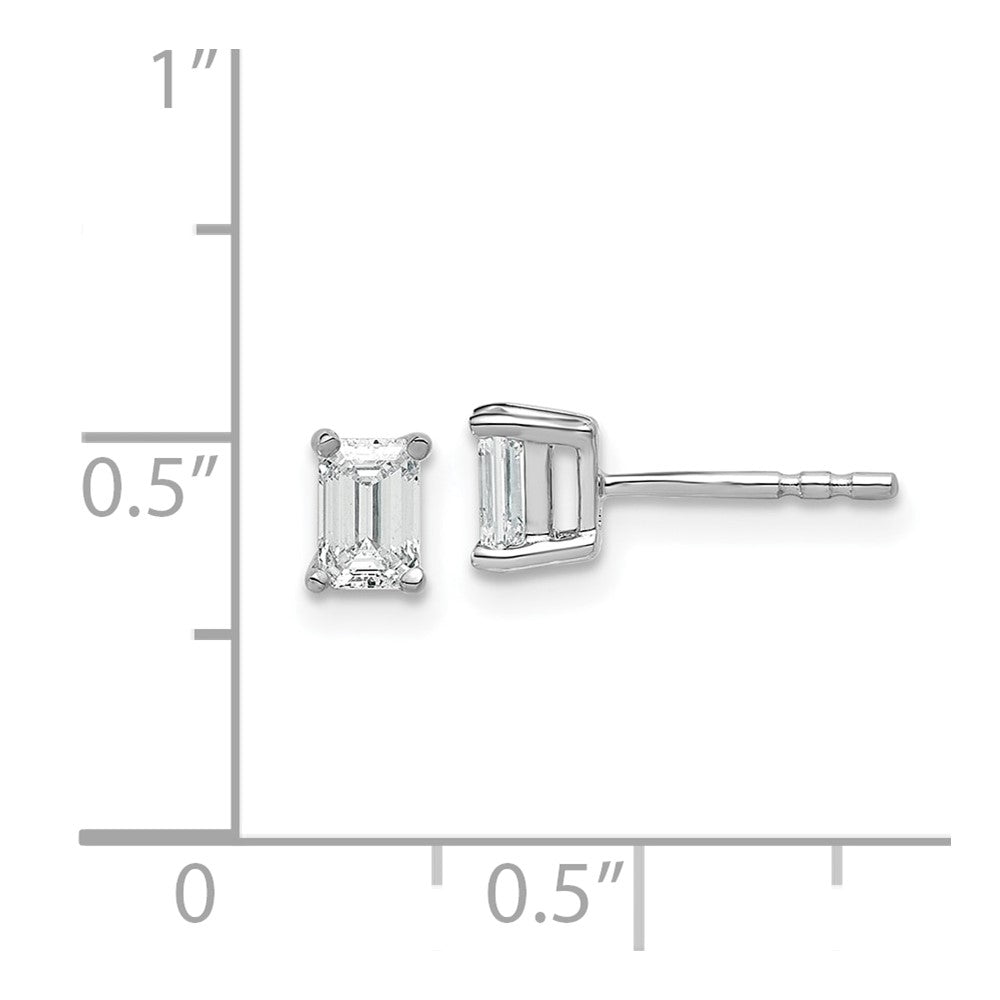 14k White Gold 5/8 carat Lab Grown Diamond VS/SI+ G+ Emerald Complete Four Prong Stud Earrings