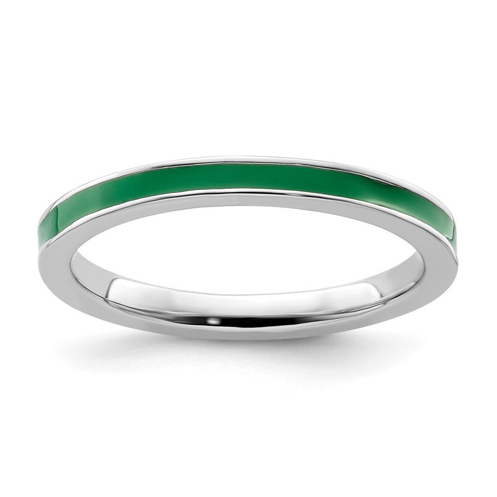 Sterling Silver Stackable Expressions Green Enameled 2.25mm Ring Size -5