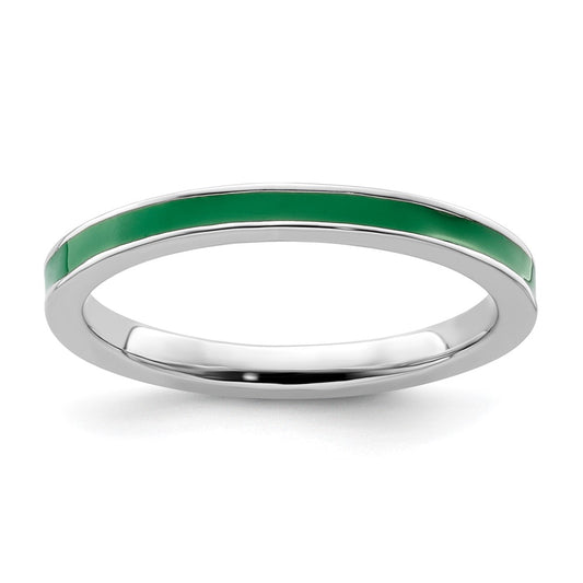Sterling Silver Stackable Expressions Green Enameled 2.25mm Ring Size -5