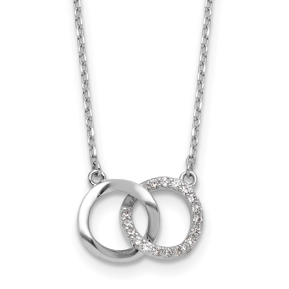 Cheryl M Sterling Silver Rhodium-plated Polished CZ Interlocking Ring Necklace 18 Inches