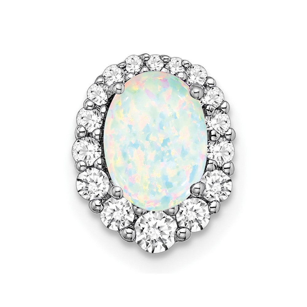 Pure Serenity 14k White Gold 1/3 carat Lab Grown Diamond VS/SI+ G+ and Lab Created Opal Chain Slide