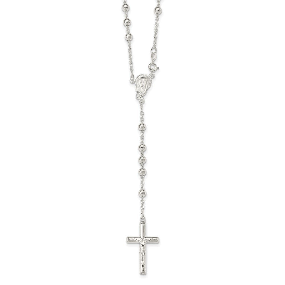 Sterling Silver Polished Beaded Rosary 30 inch Necklace 30 Inches