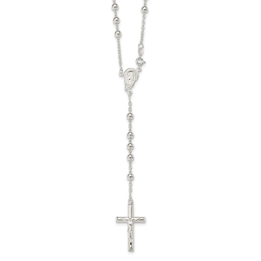 Sterling Silver Polished Beaded Rosary 30 inch Necklace 30 Inches