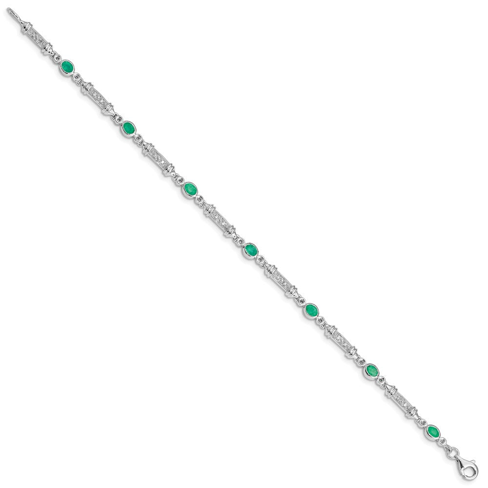 Sterling Silver Rhodium-plated Emerald and Diamond Bracelet 7 inches