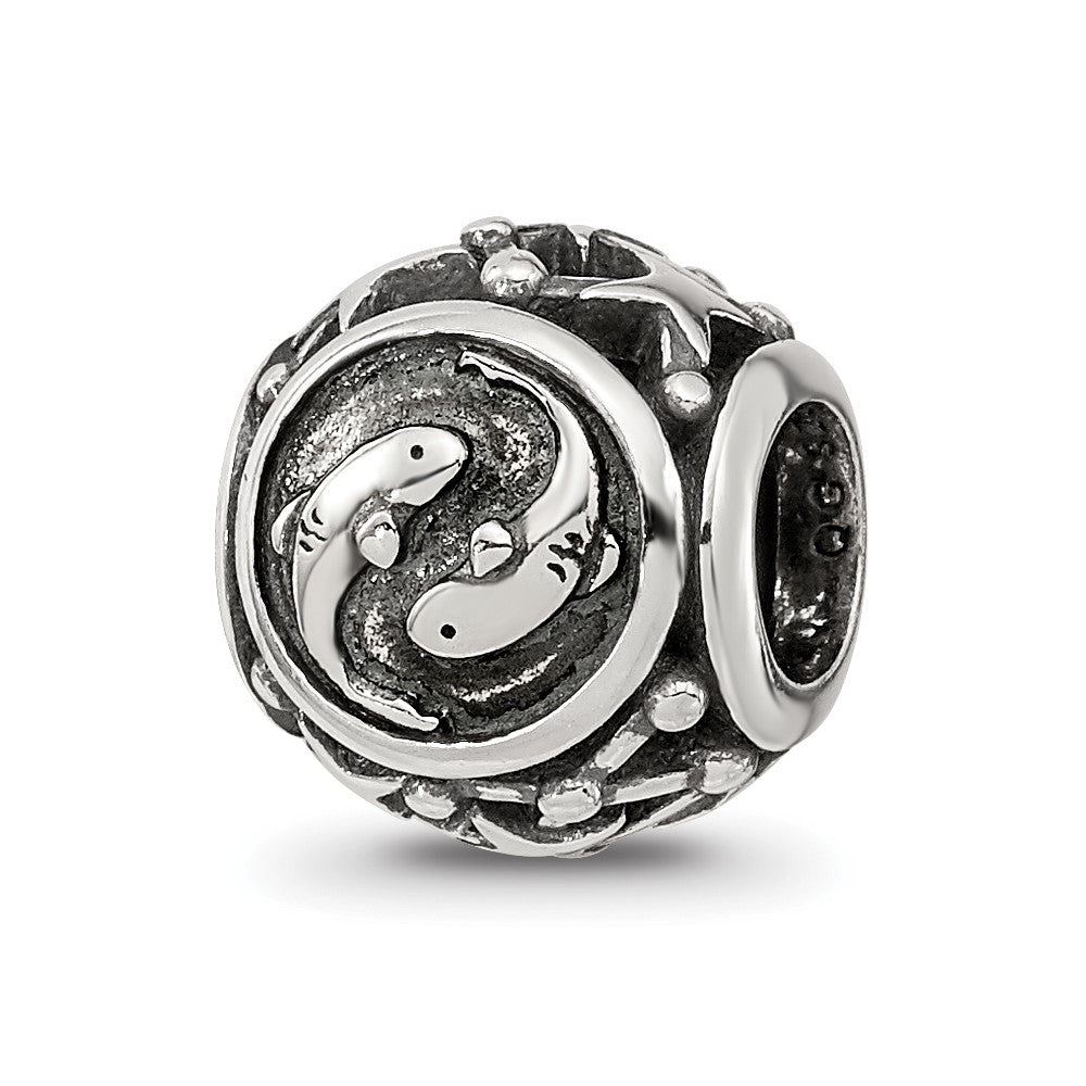 Sterling Silver Reflections Antiqued Zodiac Pisces Bead