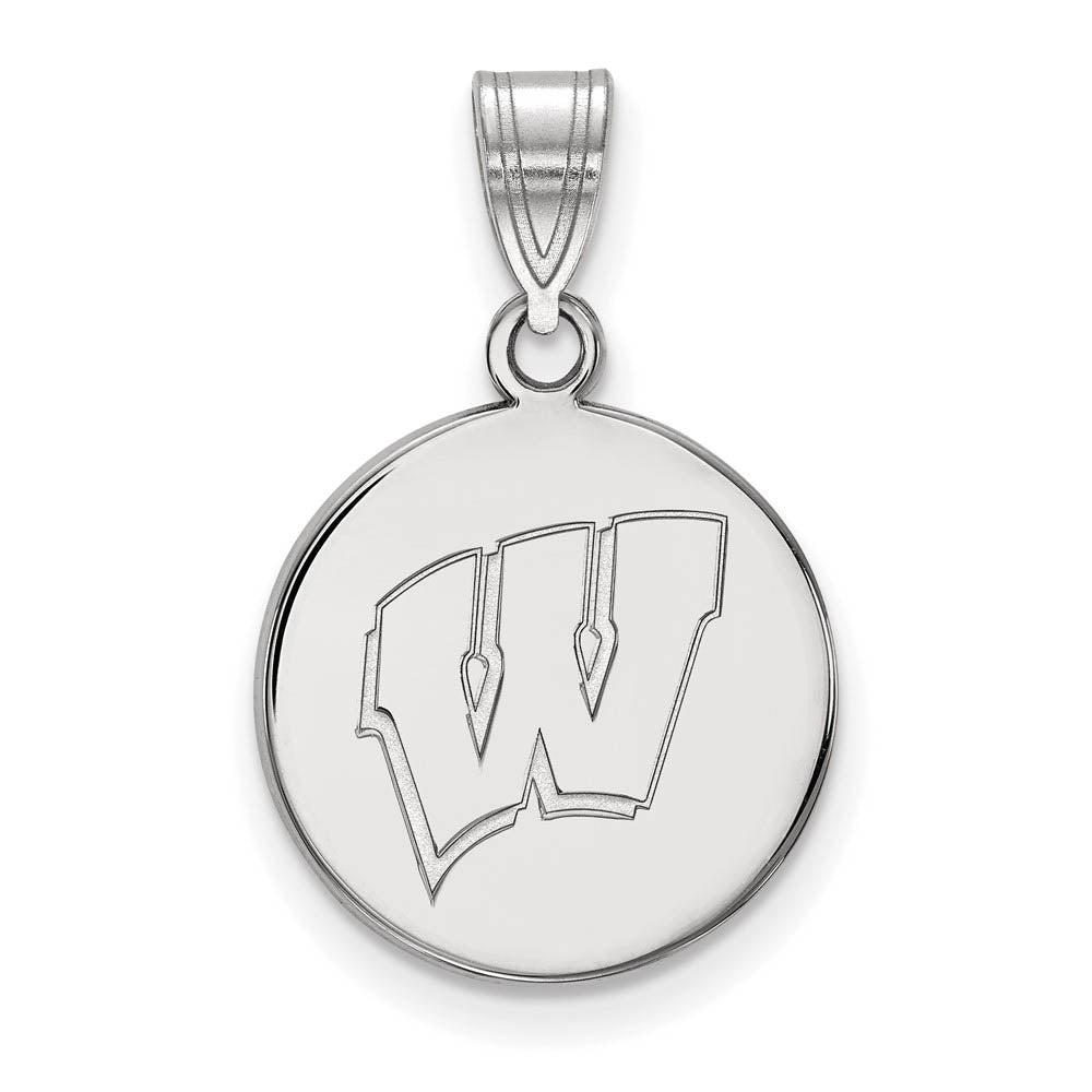 LogoArt Sterling Silver University Of Wisconsin Medium Disc Pendant Necklace