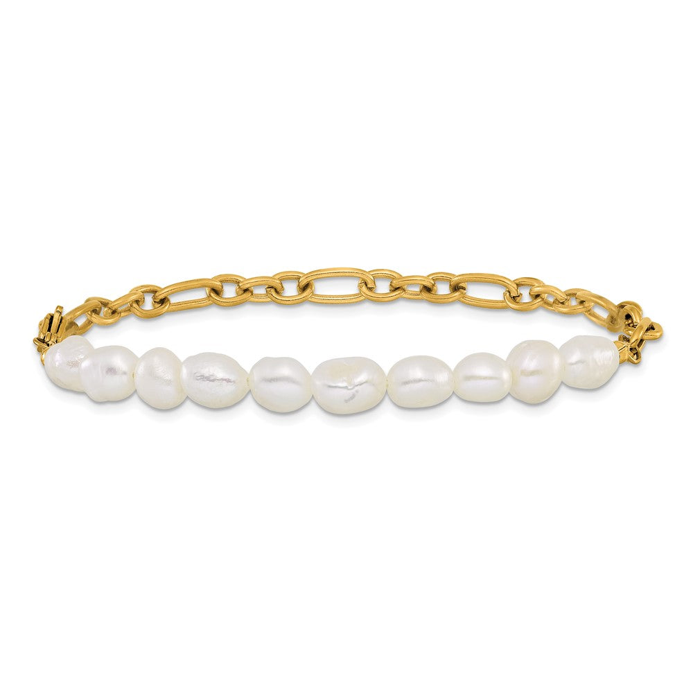 Chisel Stainless Steel Polished Yellow IP-plated with Half White Freshwater Cultured Pearl 8.25 inch Bracelet 8.25 inches