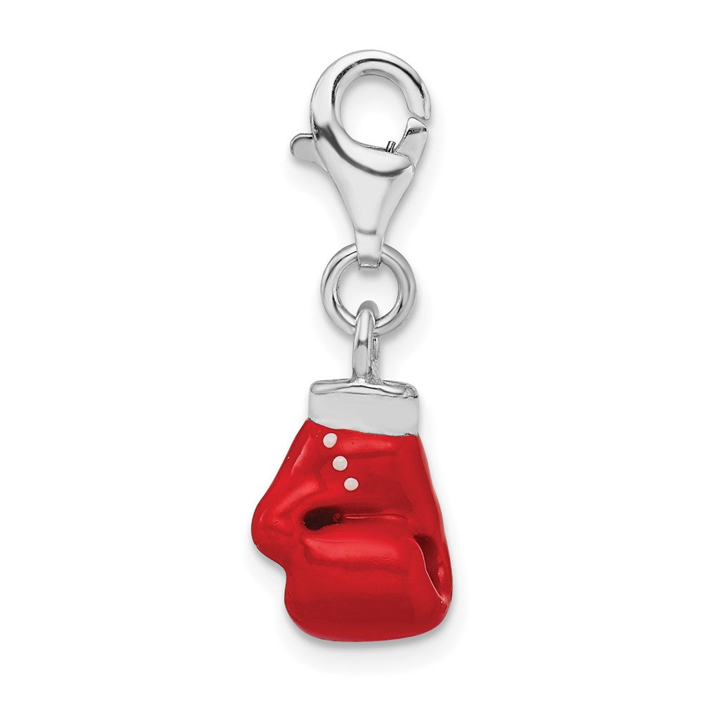 Amore La Vita Sterling Silver Rhodium-plated Polished 3-D Enameled Boxing Glove Charm with Fancy Lobster Clasp