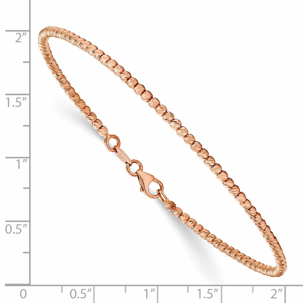 14K Rose Gold Polished D/C Beaded Bracelet 7  inches