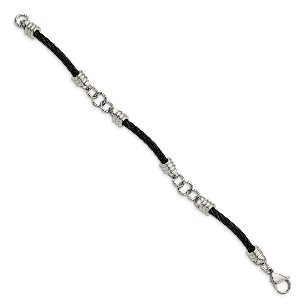 Stainless Steel Polished Black IP-plated Wire 9in Bracelet 9 inches