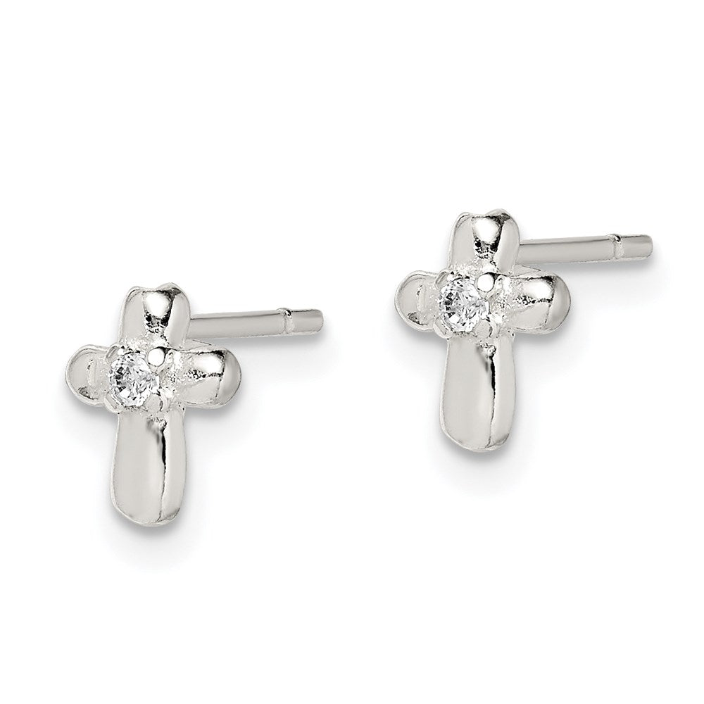 Sterling Silver Rhodium-plated CZ 5-row Omega Back C-Hoop Earrings