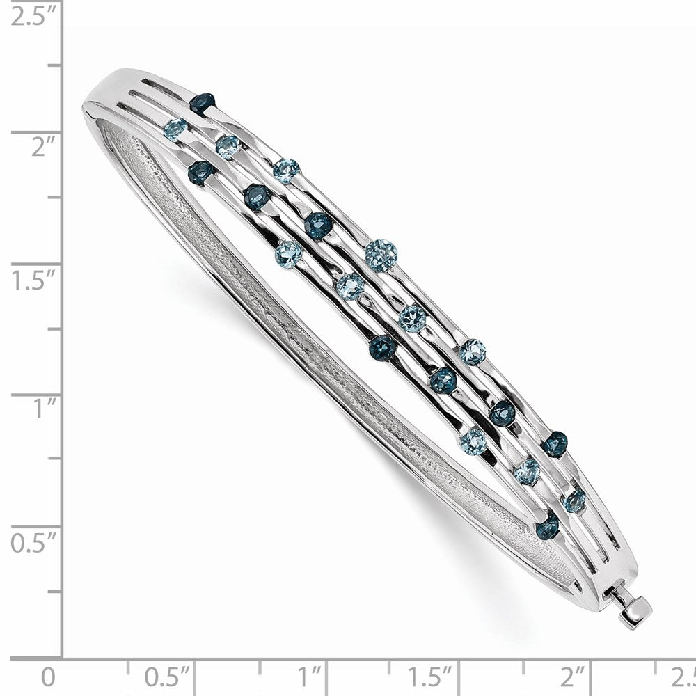 Sterling Silver Rhodium-plated Light Swiss/London Blue Topaz Hinged Bangle 7.25 inches