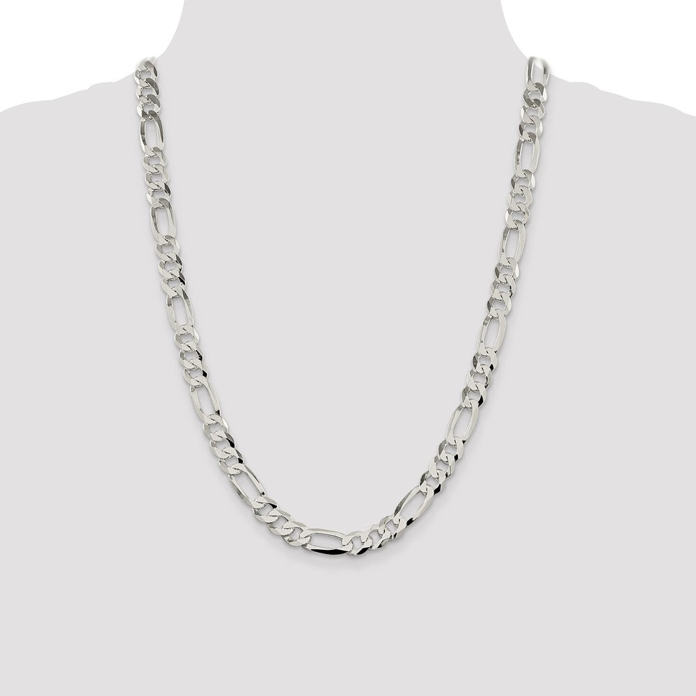Sterling Silver 8.5mm Lightweight Flat Figaro Chain 24 Inches