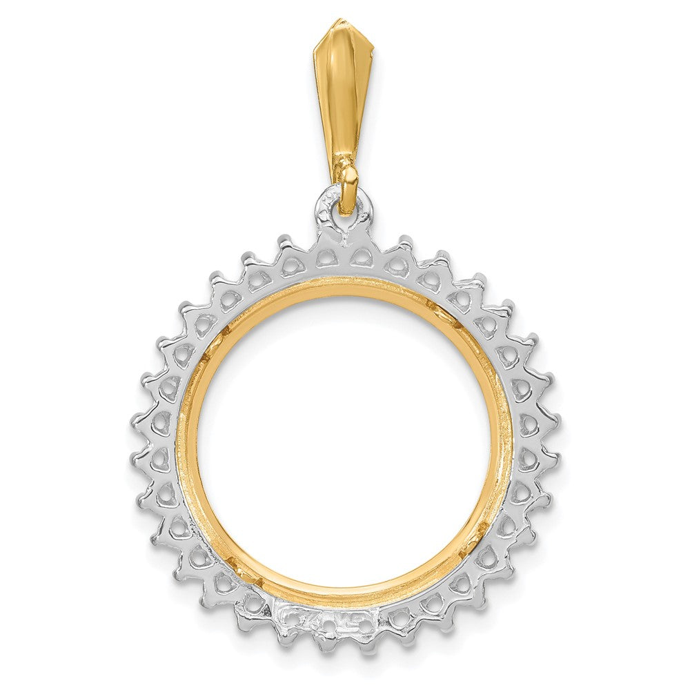Wideband Distinguished Coin Jewelry 14k Two-tone Polished Diamond Circle 17.8mm Prong Coin Bezel Pendant Mounting