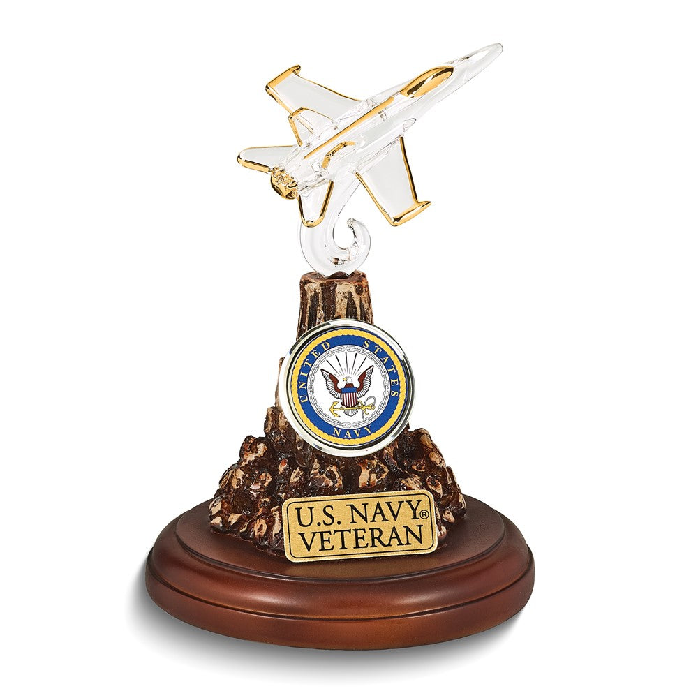 Glass Baron US Navy VETERAN with F-18 Jet Glass Figurine