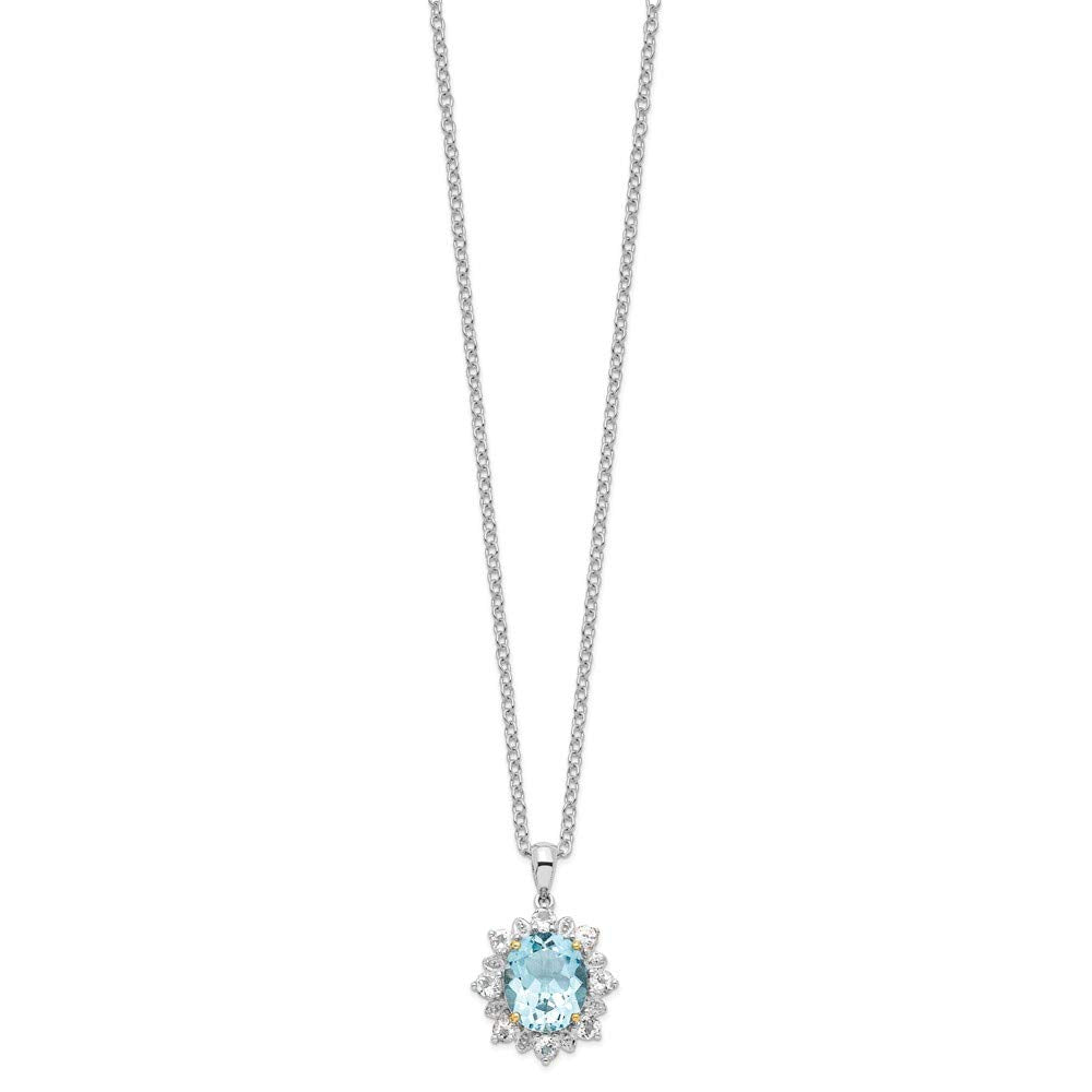 Brilliant Gemstones Sterling Silver with 14K Accent Rhodium-plated Sky Blue Topaz and White Topaz 18 Inch Necklace with 2 Inch Extender 18 Inches