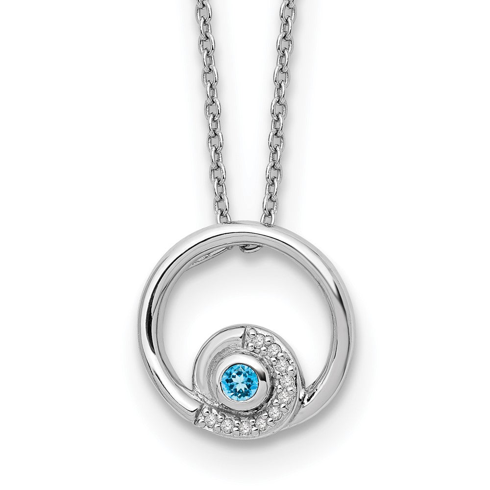 White Ice Sterling Silver Rhodium-plated 18 Inch Blue Topaz and Diamond Necklace with 2 Inch Extender 18 Inches