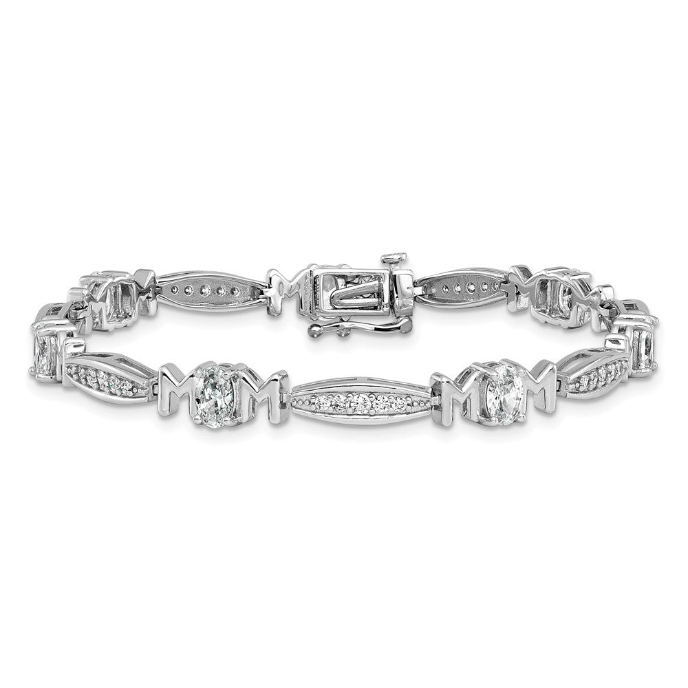 Cheryl M Sterling Silver Rhodium-plated Polished CZ Mom with Safety Clasp Bracelet 7.5 inches