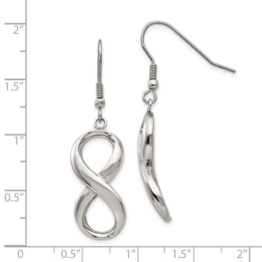 Stainless Steel Polished Infinity Dangle Shepherd Hook Earrings