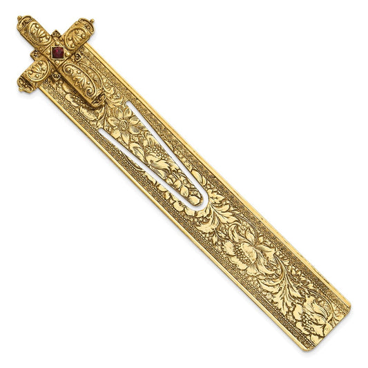 Symbols of Faith Gold-tone Ornate Red Crystal Cross Bookmark QRF567