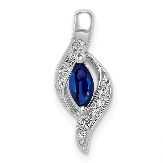 14k White Gold  Diamond and Marquise .29 Sapphire Pendant