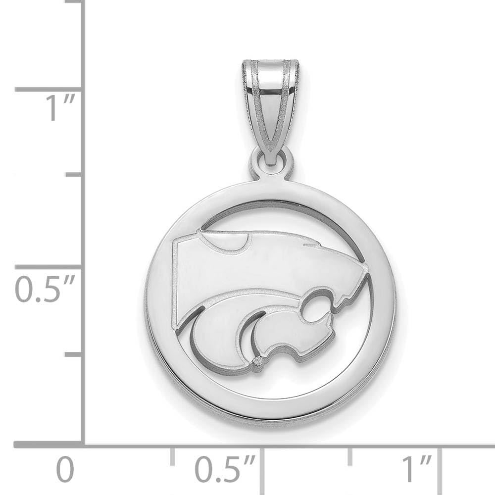 Sterling Silver Rhodium-plated LogoArt Kansas State University Wildcat Medium Circle Pendant Q-SS033KSU