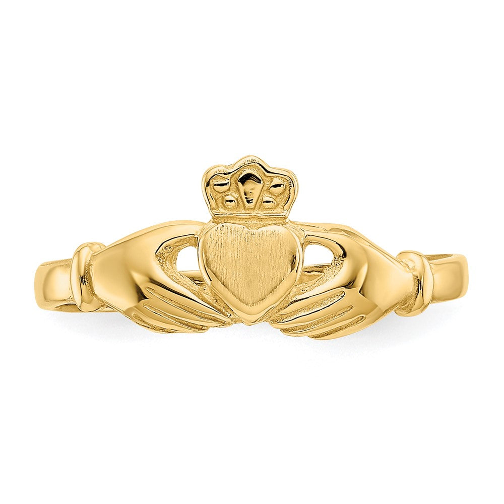 14k Polished and Satin Claddagh Ring Size 7