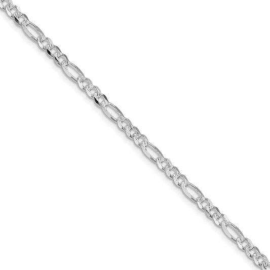 Sterling Silver Rhodium-plated 4mm Pav‚ Flat Figaro Chain