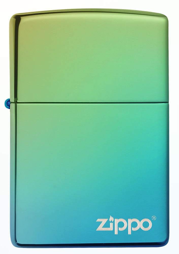 Zippo High Polish Teal Zippo Logo Pocket Lighter