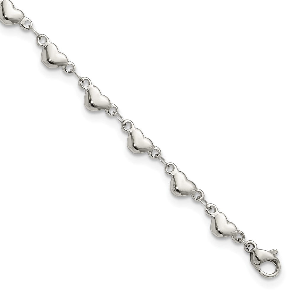 Stainless Steel Polished Hearts 9in Plus 1in ext. Anklet