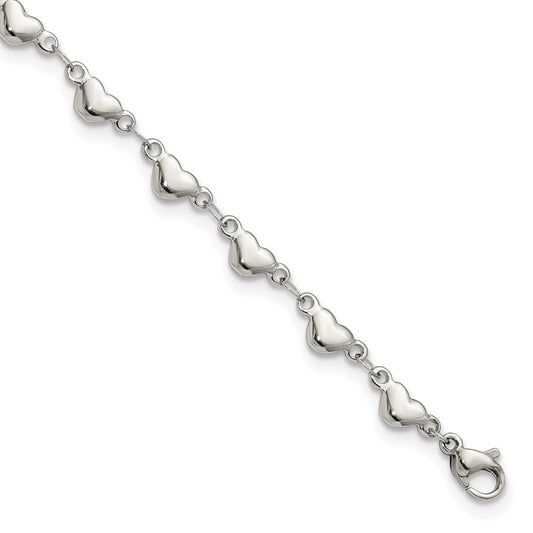 Stainless Steel Polished Hearts 9in Plus 1in ext. Anklet