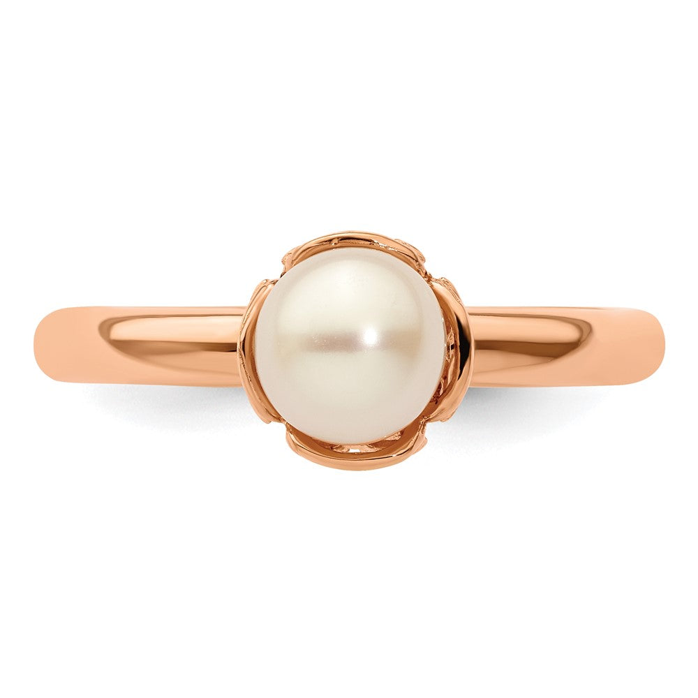 Sterling Silver Stack Exp. White FW Cultured Pearl Pink-plated Ring Size -10