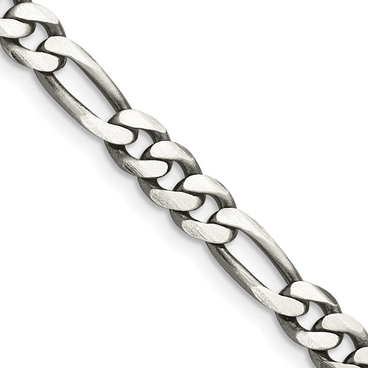 Sterling Silver Antiqued 5.5mm Figaro Chain 26 Inches
