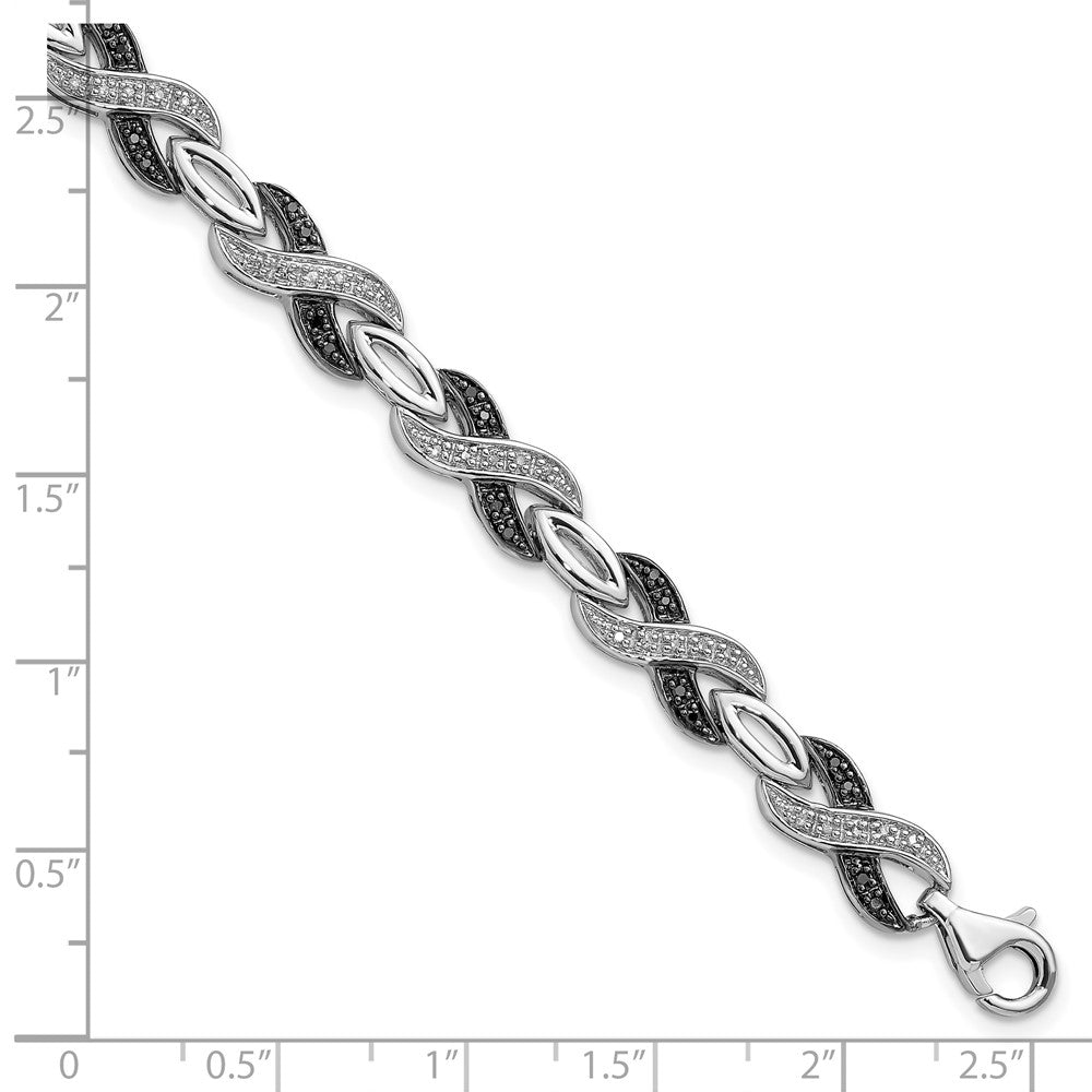 White Night Sterling Silver Rhodium-plated Black and White Diamond 7.5 Inch Bracelet 7.5 inches