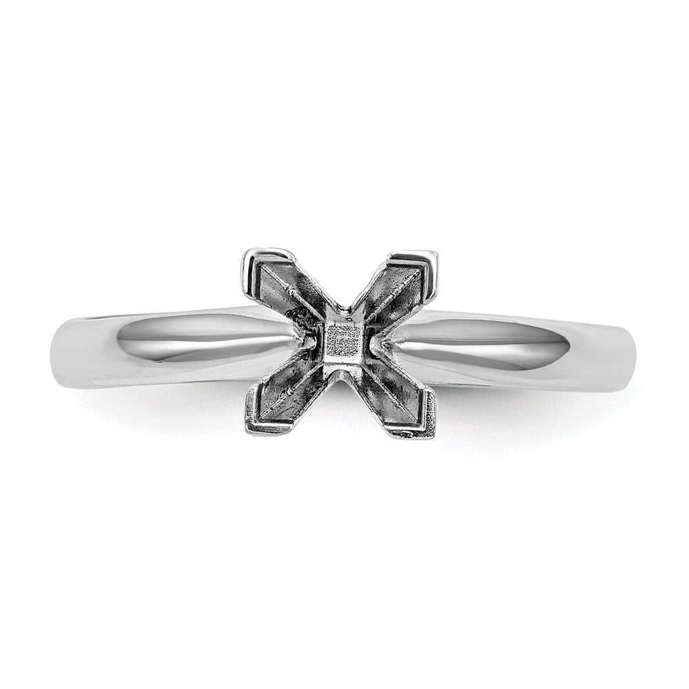 14k White Gold 7mm Medium-Weight Comfort-Fit V-End Princess Solitaire Ring Mounting
