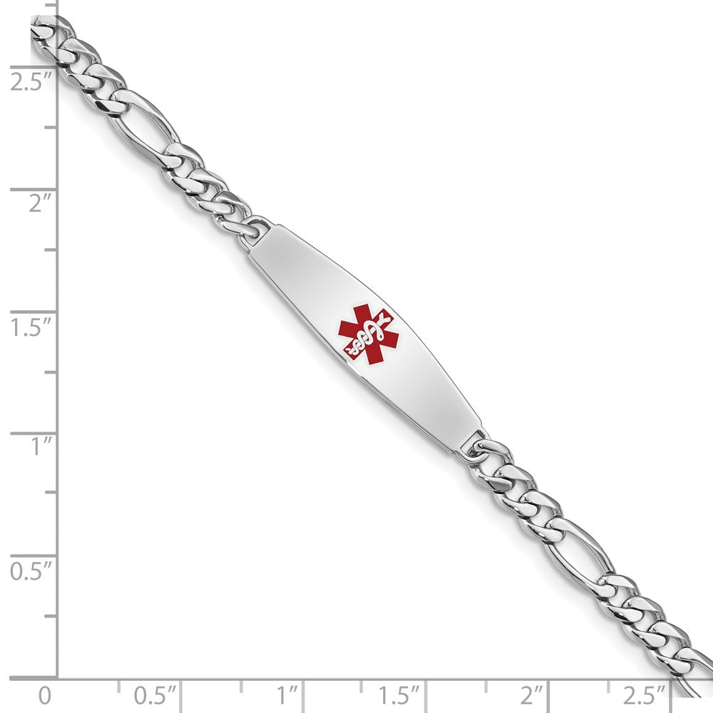 Sterling Silver Rhodium-plated Medical ID Figaro Link Bracelet 7 inches