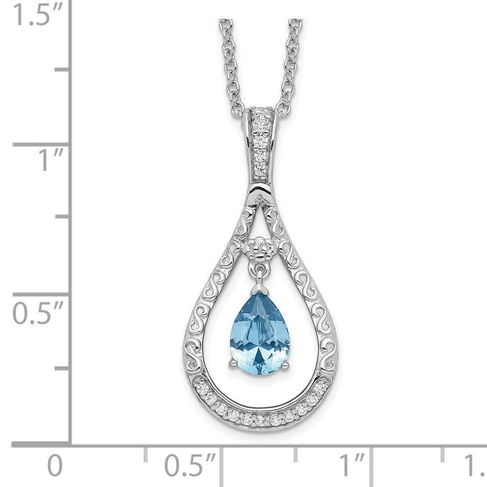 Sentimental Expressions Sterling Silver Rhodium-plated Dec. CZ Stone Never Forget Tear 18 Inch Birthstone Necklace 18 Inches