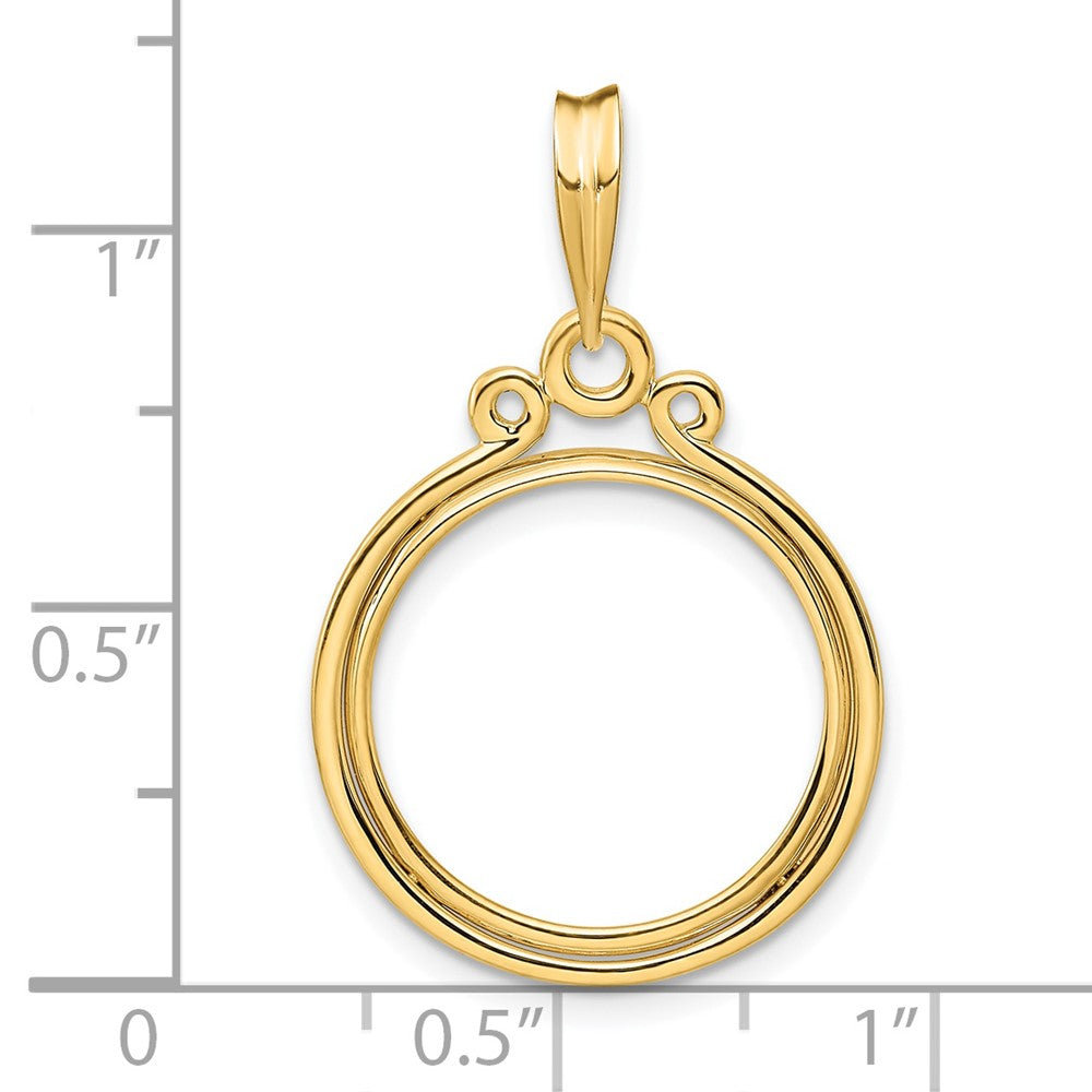 Wideband Distinguished Coin Jewelry 14k Polished Triple Circle Top 17.8mm Prong Coin Bezel Pendant