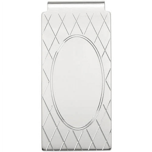 Primal Rhodium-plated Kelly Waters Money Clip with Criss Cross and Oval Center