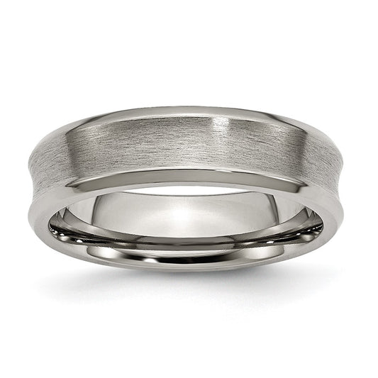 Titanium Brushed & Polished Concave 6mm Beveled Edge Band Size - 6.5